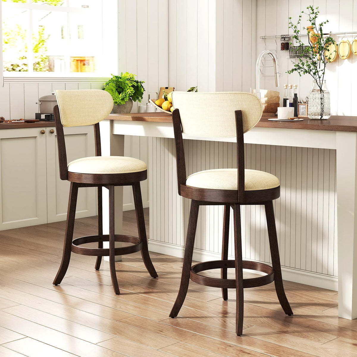 Goflame 25.5" Counter Height Upholstered Linen Barstools