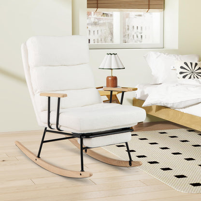 Goflame Nursery Rocking Chair Teddy Velvet Upholstered Rocking Chair