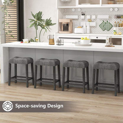 Goflame 24" Bar Stools, Backless Counter Height Saddle Bar Stools w/Padded Seat, Solid Rubber Wood Legs