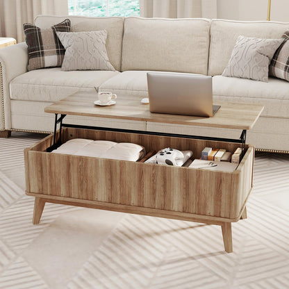 Goflame Lift Top Coffee Table with Storage | 43.5" Mid Century Modern Center Table with Solid Wood Leg & Hidden Compartment