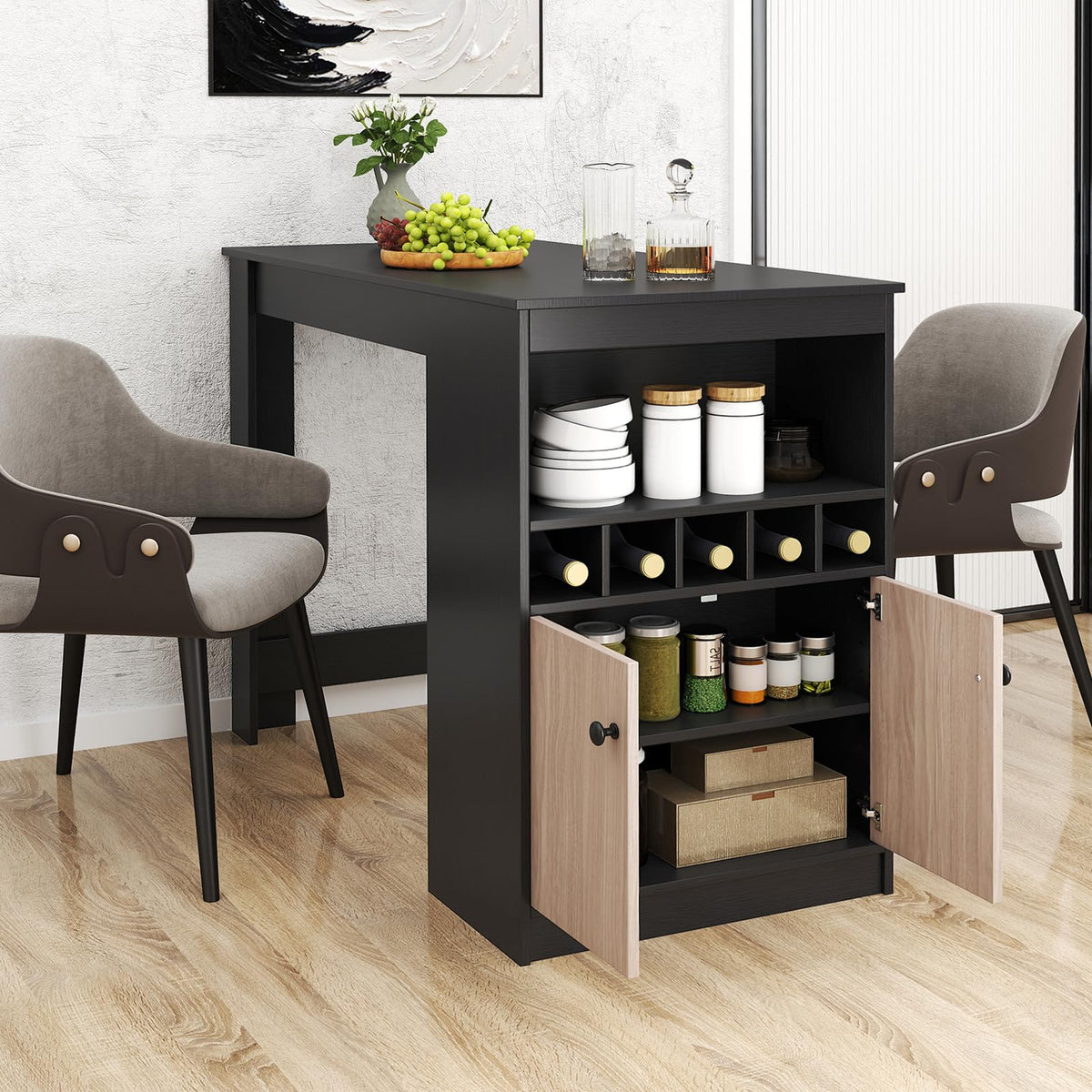 Goflame Counter Height Bar Table with Storage Cabinet