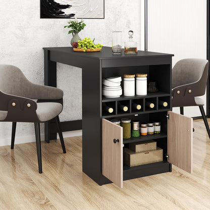 Goflame Counter Height Bar Table with Storage Cabinet