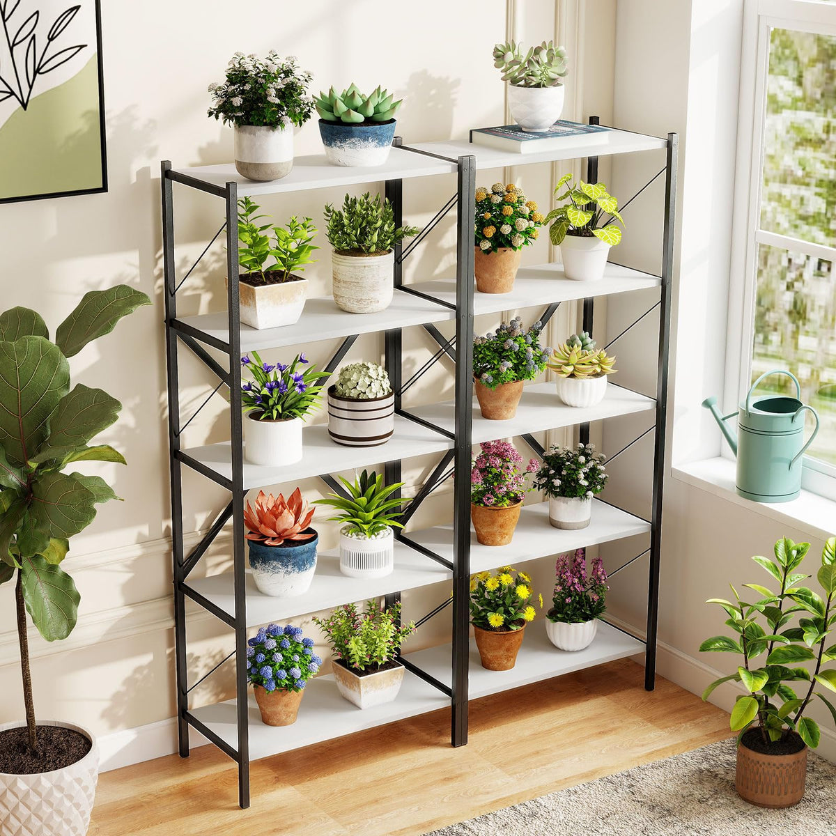 Goflame 5-Tier Tall Industrial Bookcase with Heavy-Duty Metal Frame (1/2)