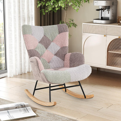 Goflame Rocking Chair Nursery Teddy Upholstered Glider Rocker w/Ergonomic High Backrest