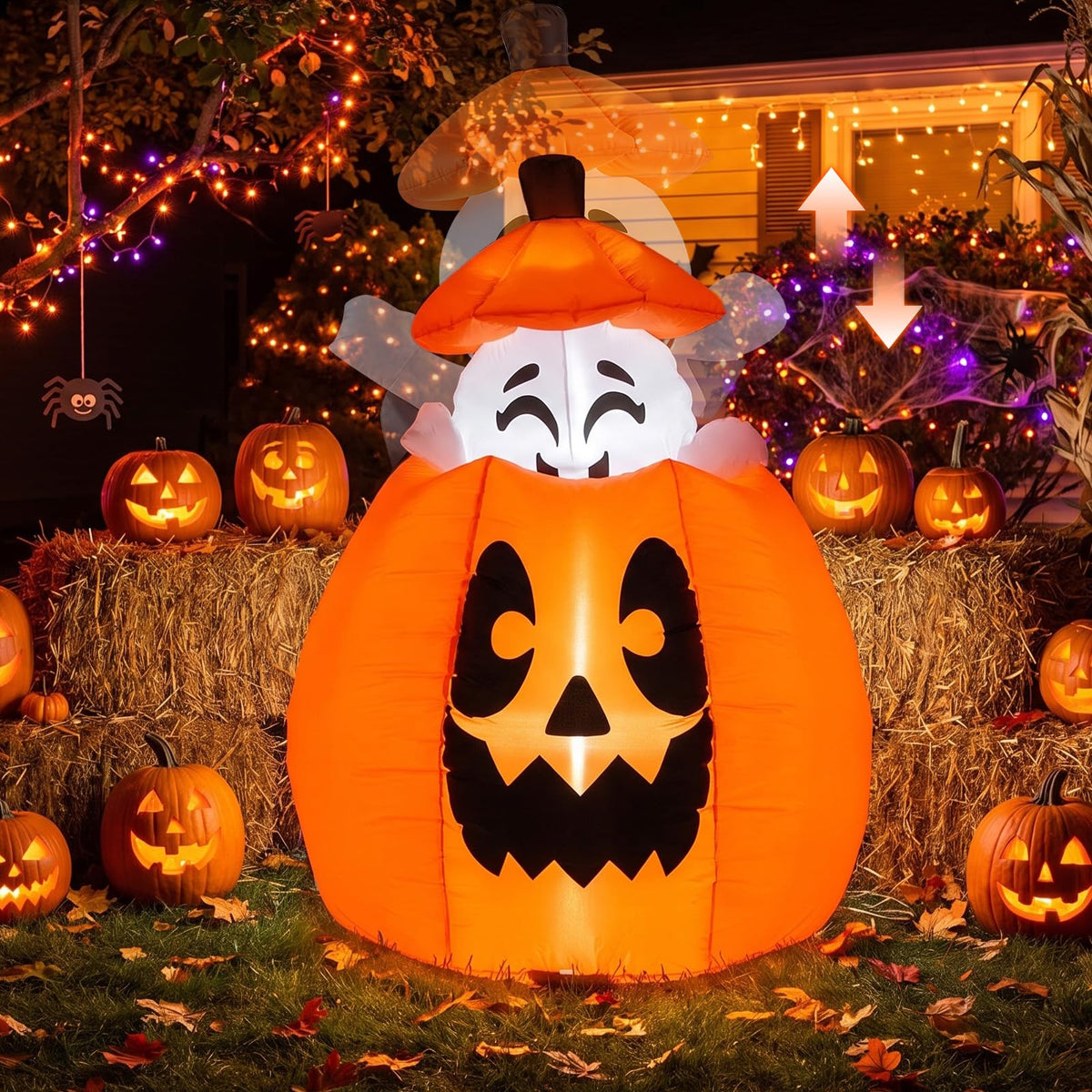 5 FT/150 CM Animated Halloween Inflatable Pumpkin and Rising Ghost