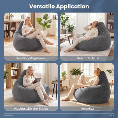 Goflame Bean Bag Chair for Adults | Accent Lazy Sofa with Skin-Friendly Corduroy Cover & Soft Sponge Filling