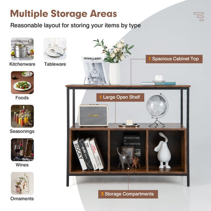 Goflame Buffet Sideboard, Wooden Cupboard, Kitchen Pantry w/Spacious Countertop, Large Open Shelf, 3 Cube Storage Cabinet
