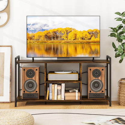 Goflame TV Stand for TVs up to 55", 3-Tier Entertainment Center with Open Storage Shelves, Side Guardrails & Metal Frame