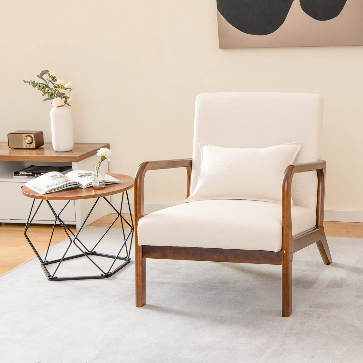 Goflame Modern Accent Chair with Pillow - Comfy Upholstered Lounge Armchair with Anti-Slip Felt Pads