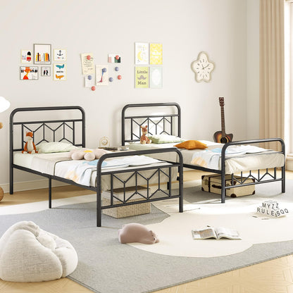 Goflame Metal Twin Bed Frames with Victorian Style Headboard & Footboard, Heavy Duty Slats Support Mattress Foundation