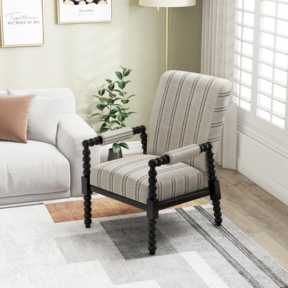 Goflame Mid Century Modern Spindle Accent Chair Set of 1/2, Upholstered Armchair w/Rubber Wood Frame