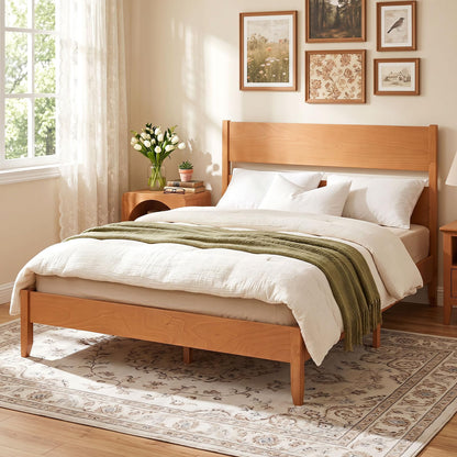 Goflame Queen/Full/Twin Size Wooden Bed Frame with Slatted Headboard