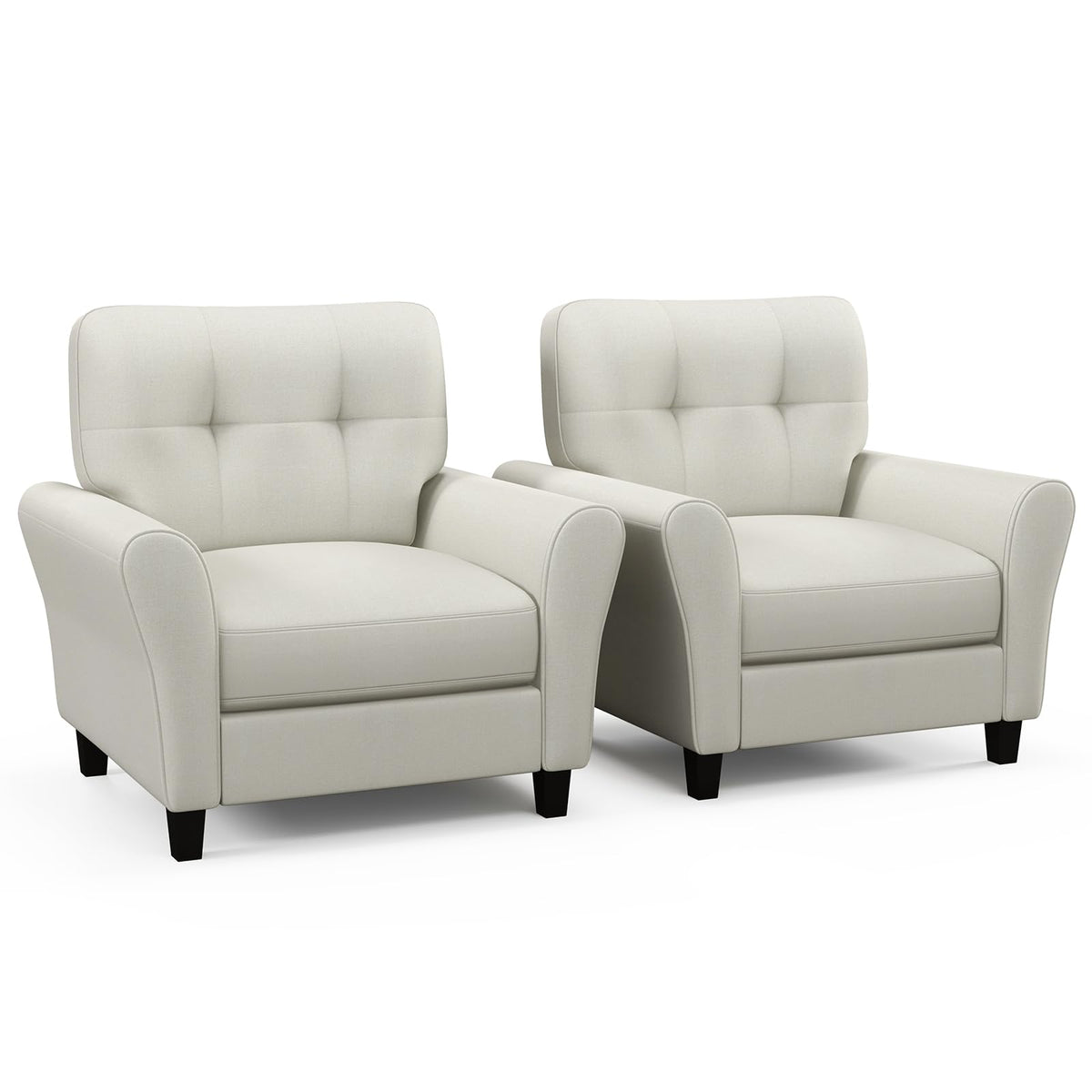 Goflame Modern Mid-Century Accent Chair - Linen Living Room Chair with Tufted Back, Grey