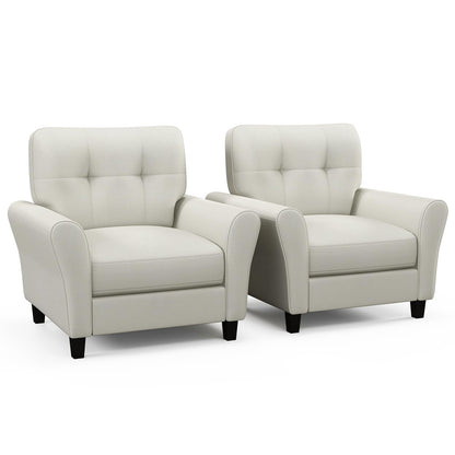 Goflame Modern Mid-Century Accent Chair - Linen Living Room Chair with Tufted Back, Grey