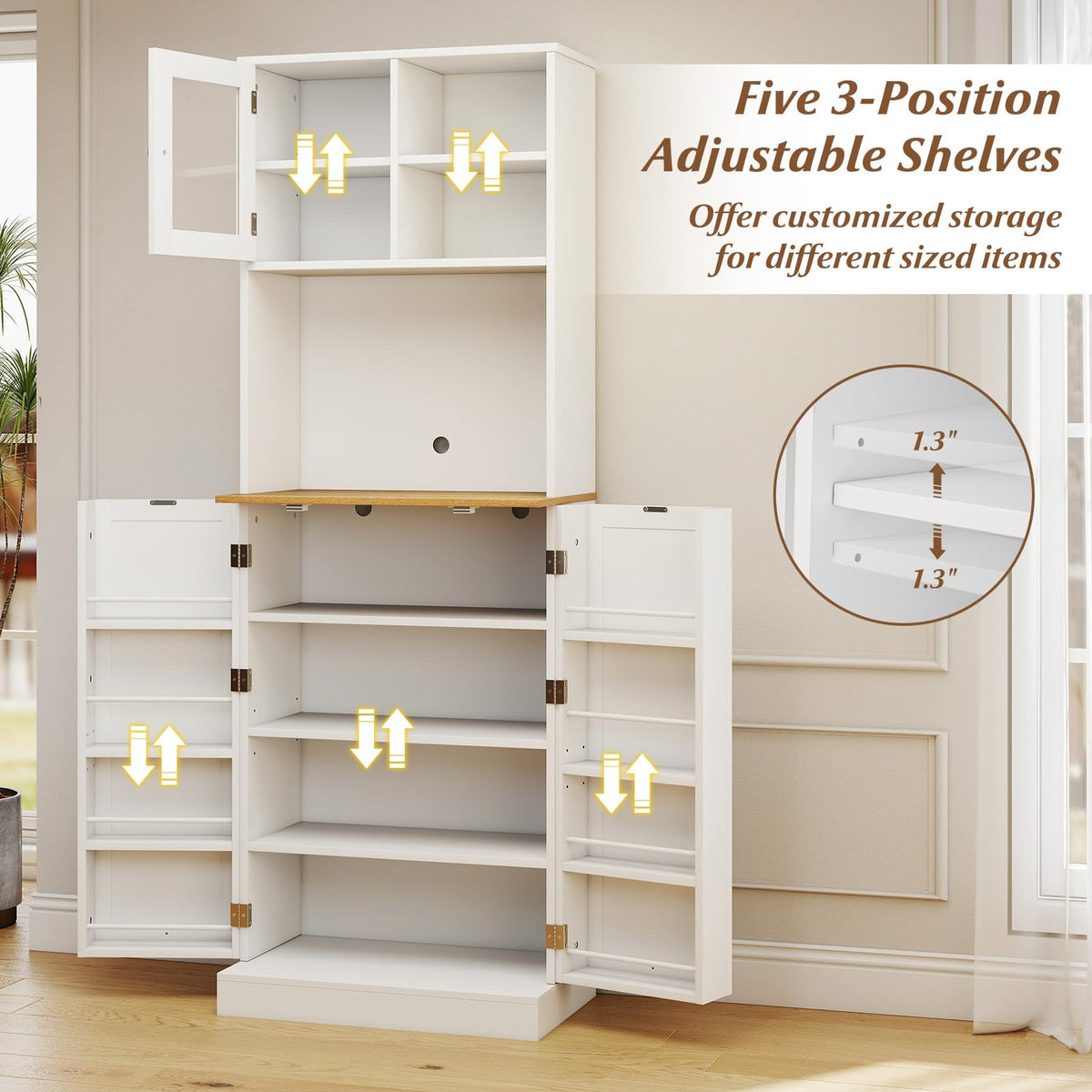 Goflame Kitchen Hutch 67" Tall Pantry Cabinet w/Microwave Countertop