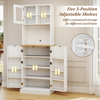 Goflame Kitchen Hutch 67" Tall Pantry Cabinet w/Microwave Countertop