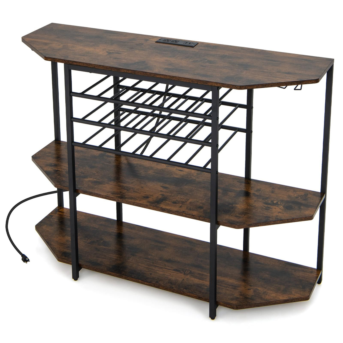 Goflame Wine Bar Cabinet with Power Outlet, Mini Coffee Bar Stand Table with 21 Bottle Wine Rack & Glass Holders