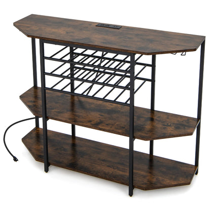 Goflame Wine Bar Cabinet with Power Outlet, Mini Coffee Bar Stand Table with 21 Bottle Wine Rack & Glass Holders