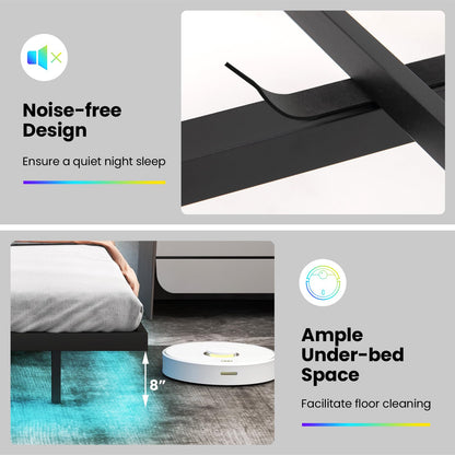 Goflame Queen/Full Size Floating Bed Frame with LED Lights, Modern Platform Bed with Adjustable Upholstered Headboard & Charging Station