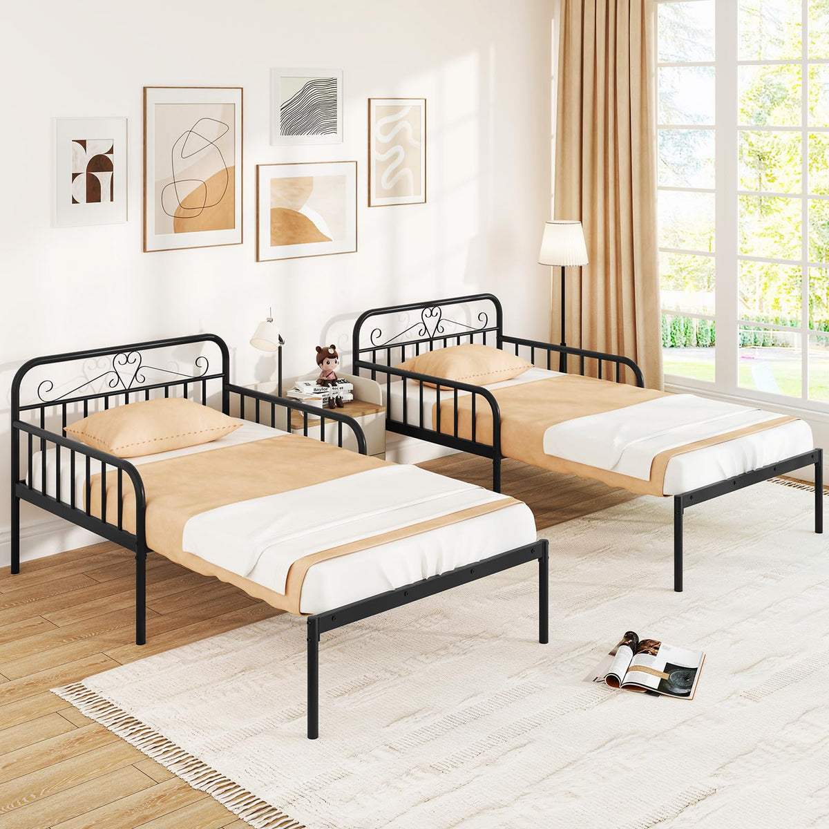 Goflame Metal Twin Bed Frame, Convertible Sofa Bed with Headboard & Armrests, Pull-Out Sleeper Chair Bed