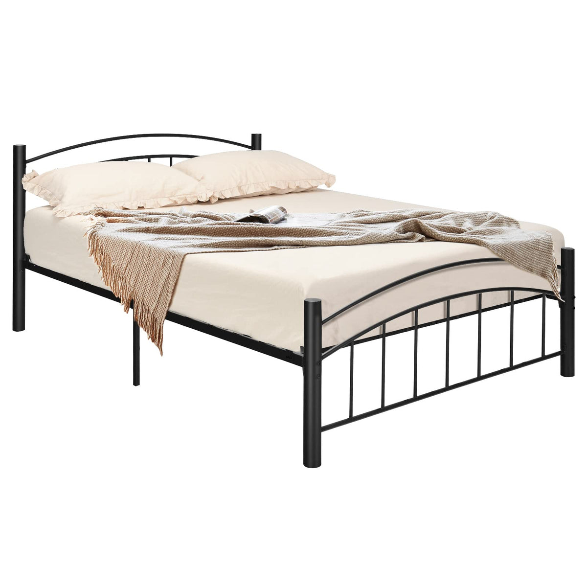 Queen/Full/Twin Size Black Modern Platform Bed with Headboard and Footboard | Metal Bed Frame