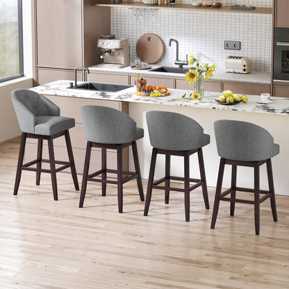 Goflame Modern Upholstered Bar Stools Set of 2/4, 31" Bar Height Swivel Kitchen Stools w/Button-Tufted Back
