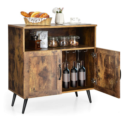Goflame Mid-Century Storage Cabinet, Wooden Floor Cabinet with 2 Doors, Rustic Brown