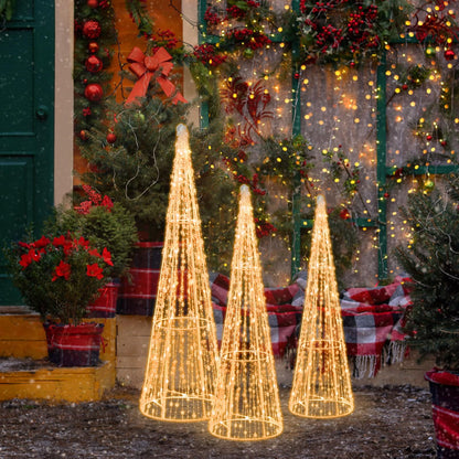 GOFLAME Set of 3 Lighted Christmas Cone Trees