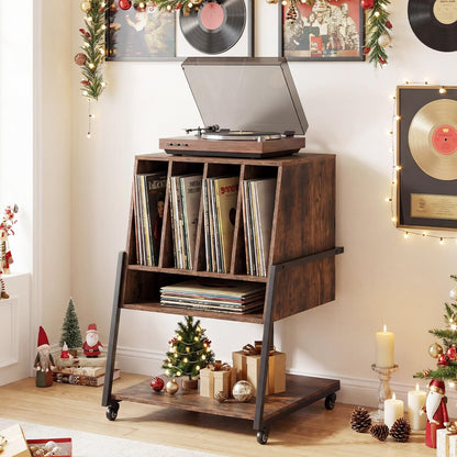 Goflame Record Player Stand on Wheels | 3-Tier Turntable Stand with Charging Station