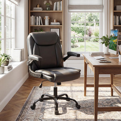 Goflame Leather Office Chair | Ergonomic Computer Desk Chair with Flip-up Arms