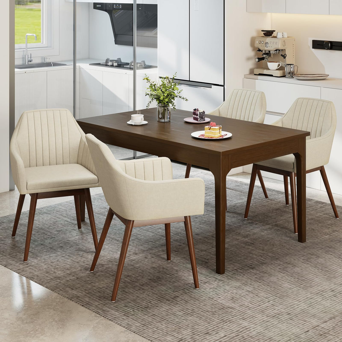 Goflame Upholstered Dining Chairs Set of 2/4 Mid Century Kitchen Chairs with Wrap-Around Backrest
