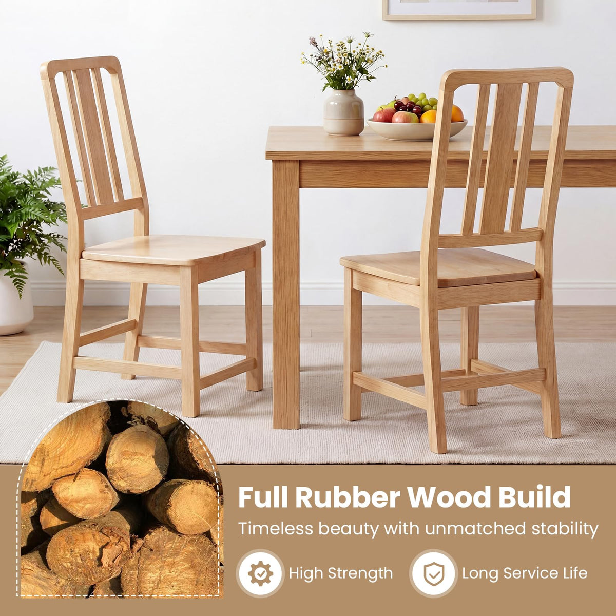 Goflame Rubber Wood Kitchen Chairs with Hollowed Backrest