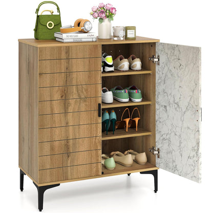 Goflame Shoe Cabinet 4-Tier Wooden Shoe Rack Cabinet(Marble Pattern Door)