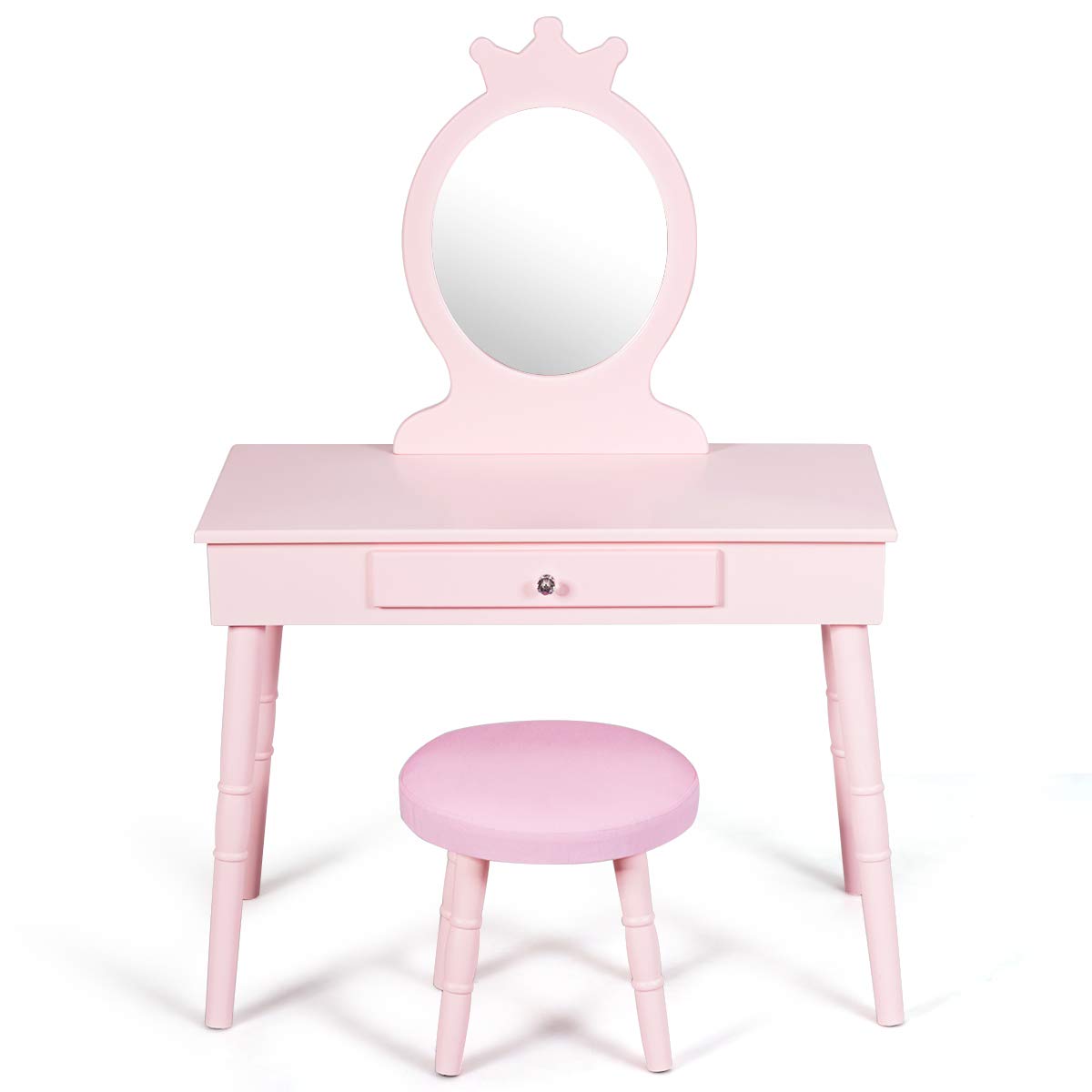 Kids Vanity Set, Princess Dressing Table Set, Wooden Dresser, Little Girls Makeup Table and Stool Set