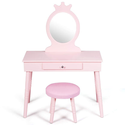 Kids Vanity Set, Princess Dressing Table Set, Wooden Dresser, Little Girls Makeup Table and Stool Set