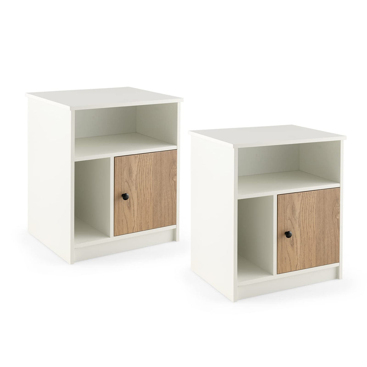 Goflame White Nightstand Set of 2, 25" Tall End Side Table with 1 Door & 2 Open Shelves