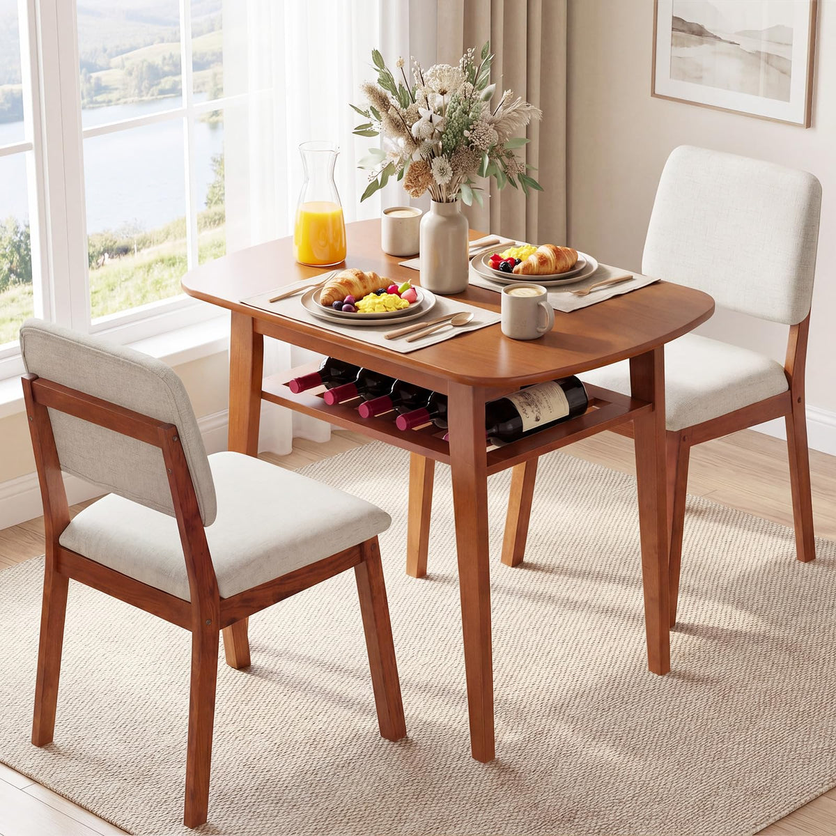 Goflame Space Saving Kitchen Table and Chairs Set w/Rubber Wood Frame