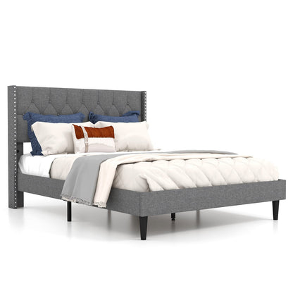 Goflame Full Size Linen Fabric Upholstered Platform Bed Frame