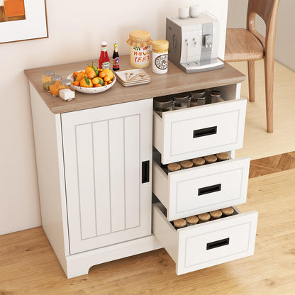 Goflame Small Sideboard Buffet Cabinet Farmhouse Kitchen Storage Cabinet with Fluted Sliding Door