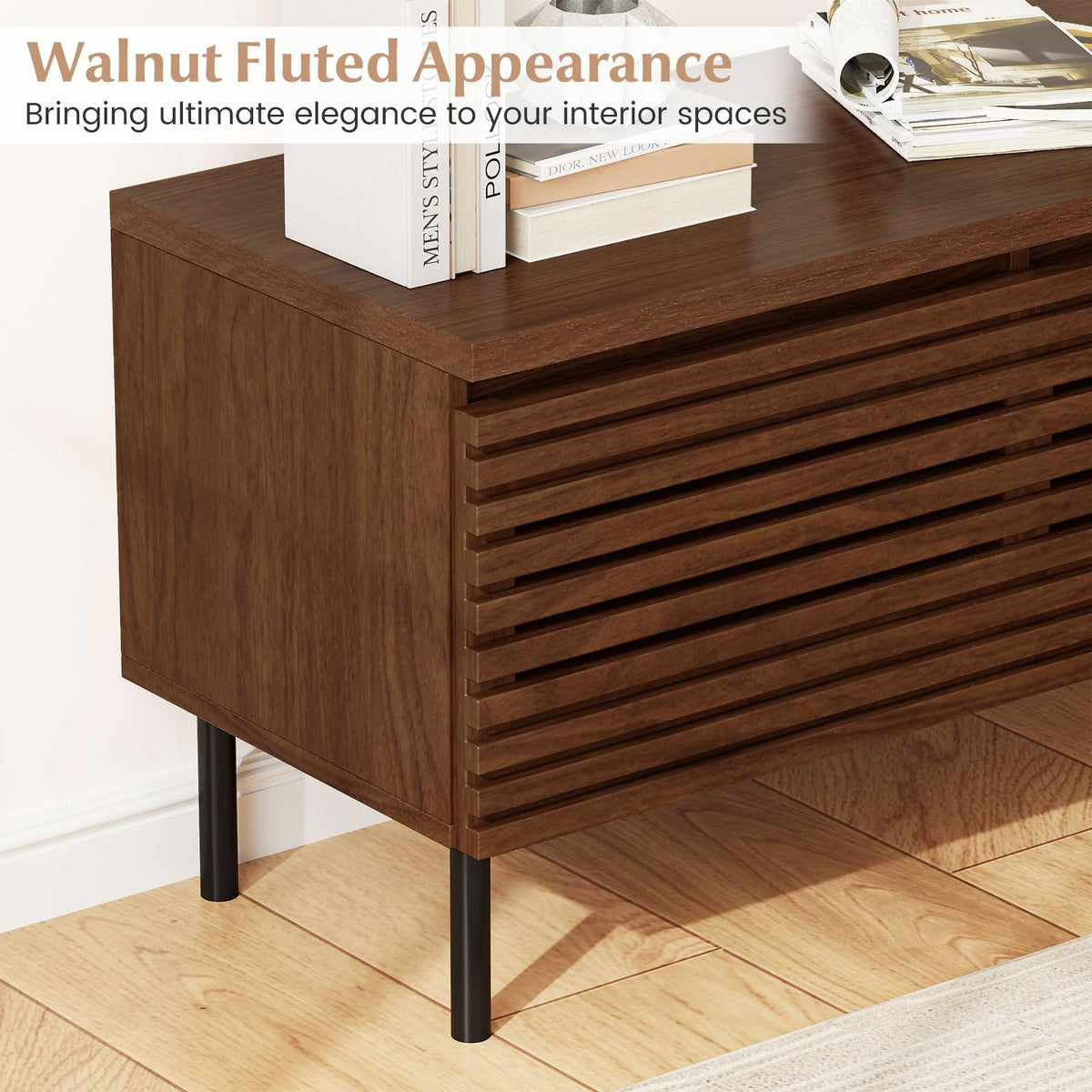 Goflame Mid Century Modern TV Stand for 40 Inch TV with 2 Hidden Compartments