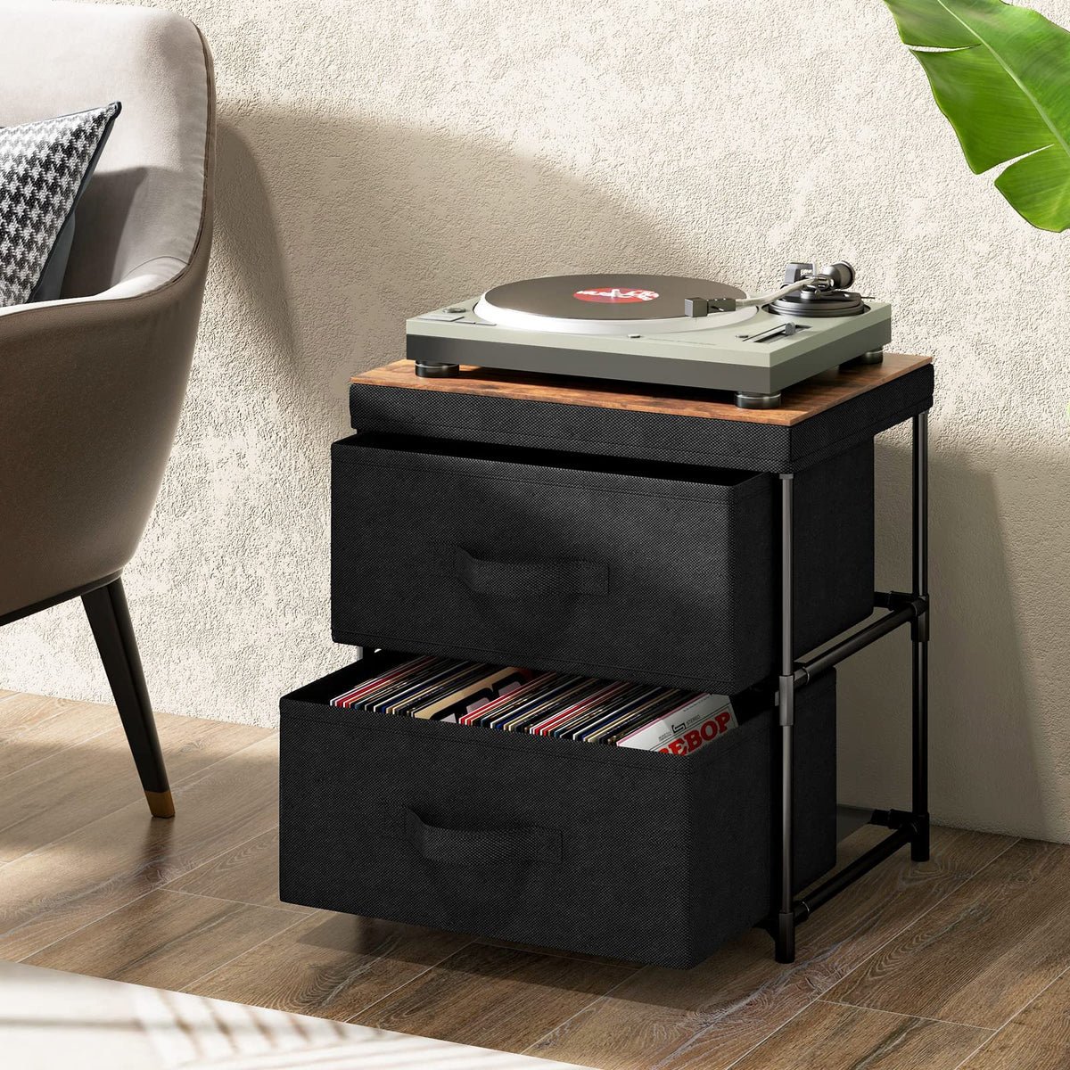 Goflame Nightstand Set of 2 with 2 Fabric Drawers