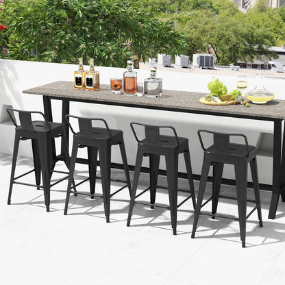 Goflame Metal Bar Stools Set of 4, 24" Counter Height Modern Industrial Barstools w/Removable Bucket Back & Footrest