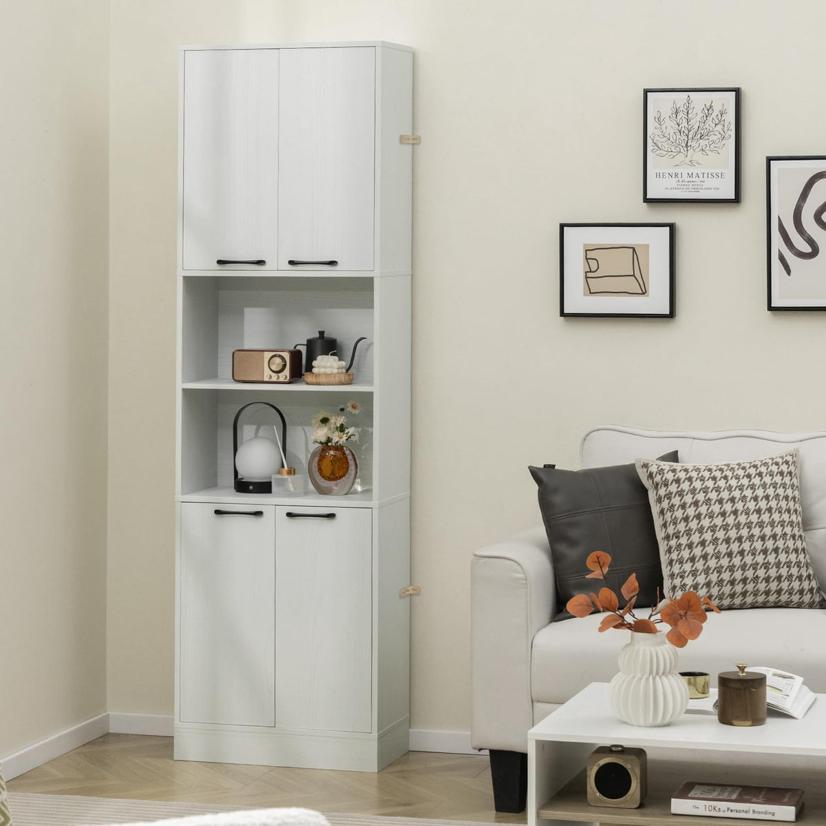 Goflame Kitchen Pantry Cabinet, 75” Tall Freestanding Cupboard with Doors & Shelves