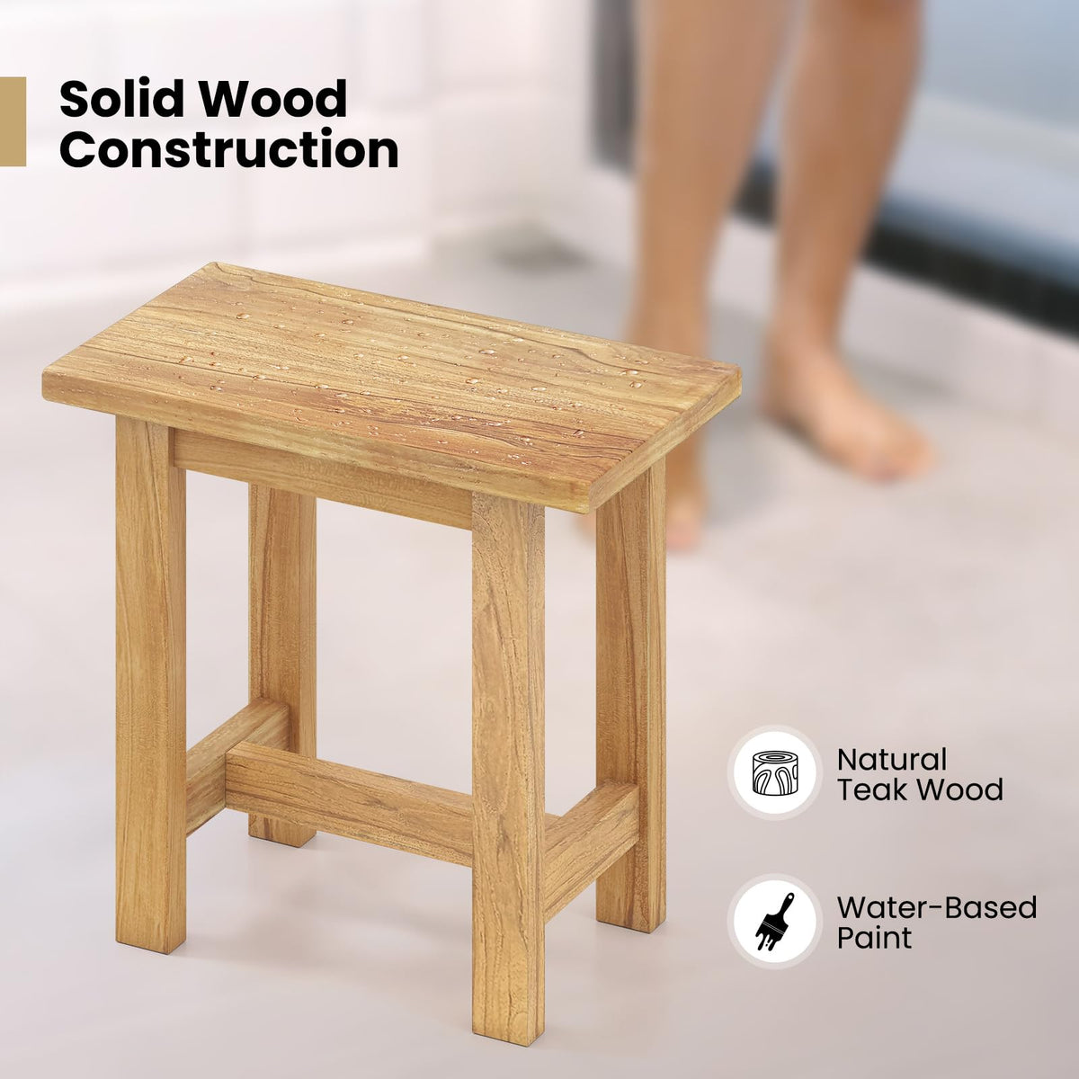 Goflame Teak Shower Bench Stool with Waterproof Spa Bath Seat for Seniors 20''L x 11''W x 18.5''H