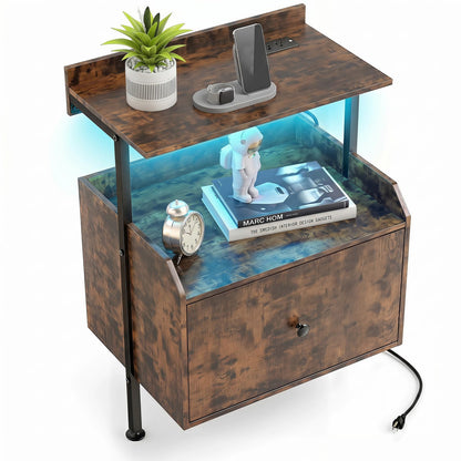 Goflame Nightstand w/Charging Station & LED Light (1/2)