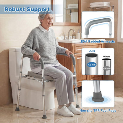 Goflame Raised Toilet Seat with Handles | Toilet Seat Riser for Seniors w/Padded Arms