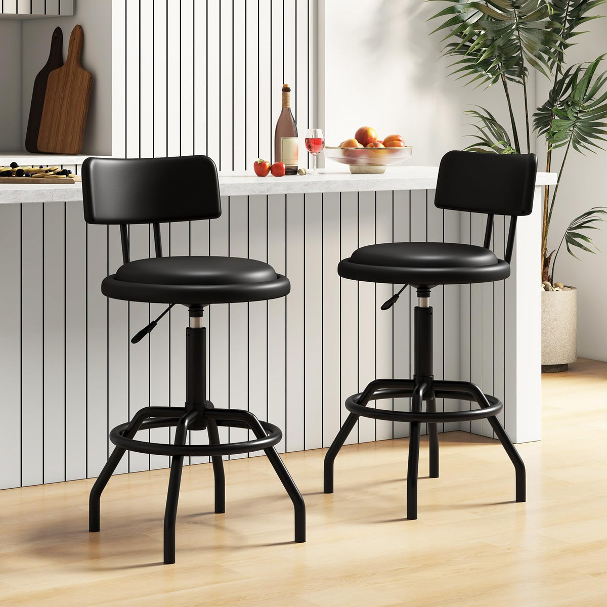 Goflame Swivel Bar Stools Set of 1/2/3/4, 24.5"-29" Height Adjustable Counter Height Chairs w/Back