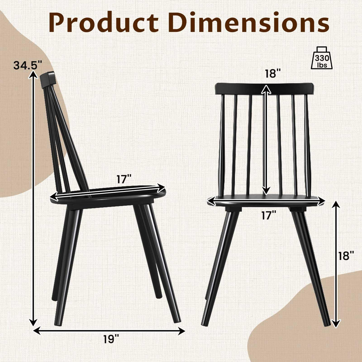 Goflame Windsor Dining Chairs Set of 2/4 Farmhouse Wooden Black Kitchen Chairs