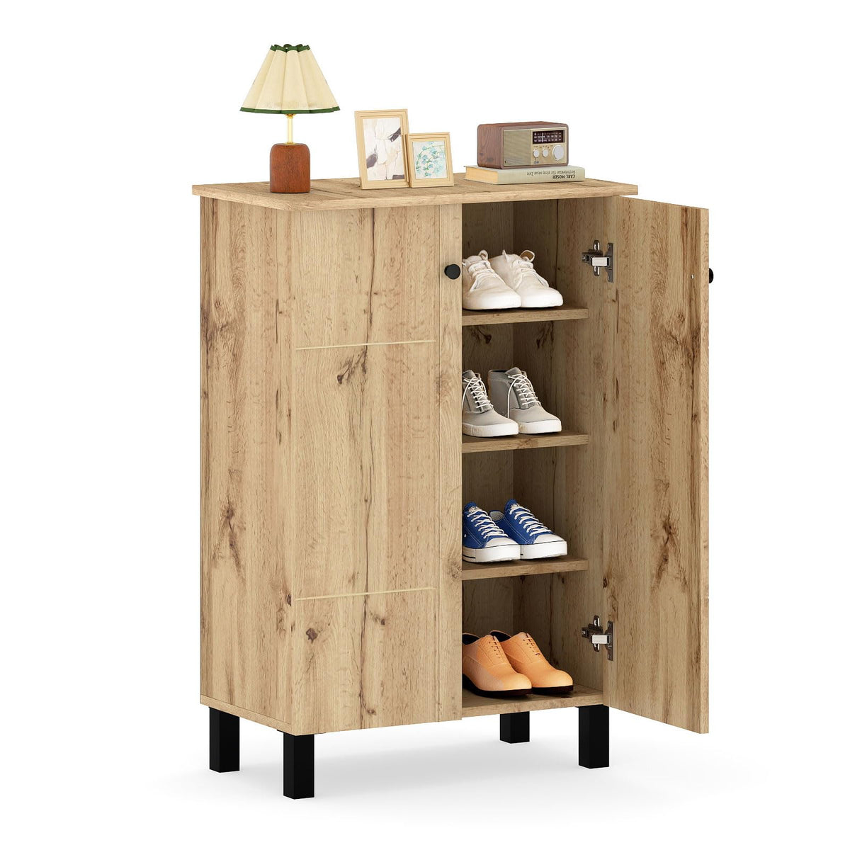 Goflame Shoe Cabinet with Doors 4-Tier Narrow Shoe Rack Cabinet