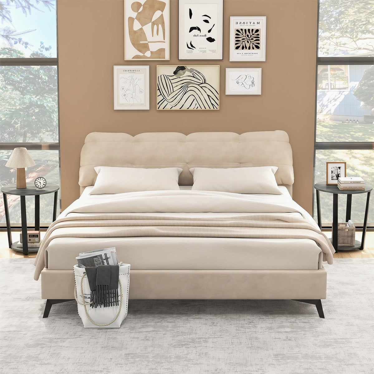 Goflame Round End Table with Open Storage Shelf and Metal Frame